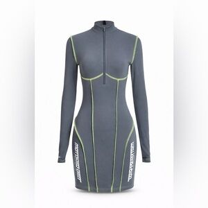 Women’s Gray Green speed race car zipper mini dress size small